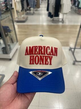 Marshalls Cream and Blue 'AMERICAN HONEY' Trucker Hat